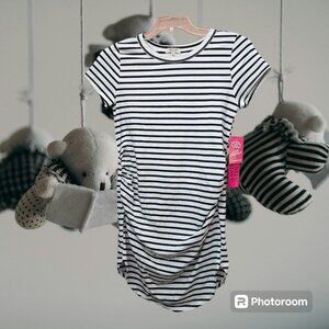 NWT Heart & Hips Maternity T-Shirt Style Dress SS Sz L Black And White Striped